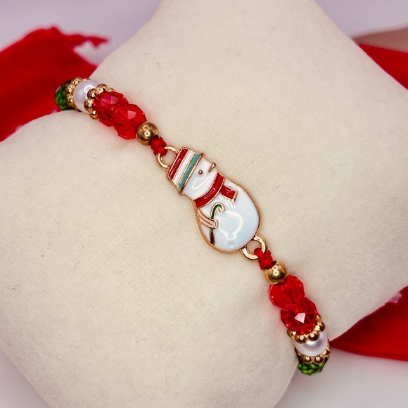 🎄DEAL Festive Enamel Snowman Beaded Adjustable Christmas Bracelet Handmade - Picture 4 of 6